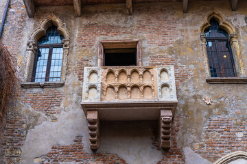Verona, Italy - January 21 2023 - Tourists visiting the balcony of Romeo and Juliet