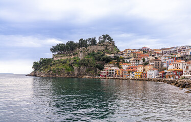 Parga, Greece - 30 january 2023 - The bay with the Venetian Castle of Parga