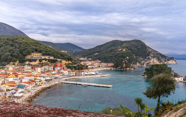 Fototapeta premium Panagia, Greece - 30 january 2023 - View over the bay of town