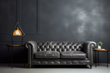 Gray leather furniture on a dark background. Generative AI