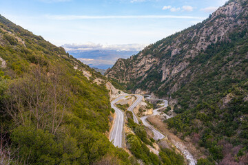 Fototapeta na wymiar Overview of windy road in the Profitis Ilias mountain range