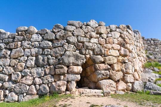 Nafplion, Greece - 19 February 2023 - The old ruins of Tiryns. Old archeological site of an old castle