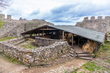 Neos Panteleimonas, Greece - 18 March 2023 -Remains of a bathhouse at the Byzantine Castle of Platamon