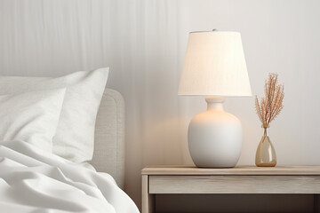 Cozy Bedroom Detail: Lamp, Pillow, and Delicate Flora