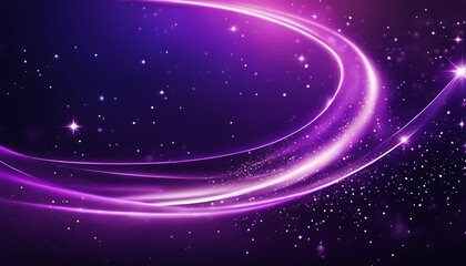 Fototapeta na wymiar Abstract purple background with light waves and shimmering stars and dots.