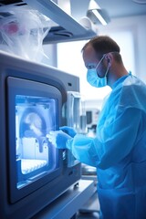 Technologie avancée en laboratoire médical : médecin utilisant une imprimante 3D pour la production d'équipements médicaux - 661916988