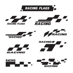 Obraz premium Checkered Flags Set, Racing Flags Icon. Race Car Victory logo. Vector