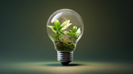 light bulb with green leaves