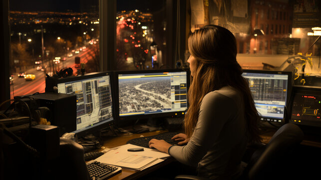 Emergency Dispatch Center: An operator answering calls in a bustling 911 dispatch center, ready to coordinate rescue efforts.