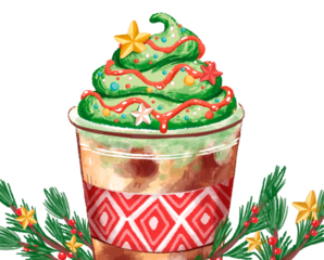 cafetería, frappuccino, matcha,  
navidad, sin fondo,  cafetería navideña, declaración navideña 