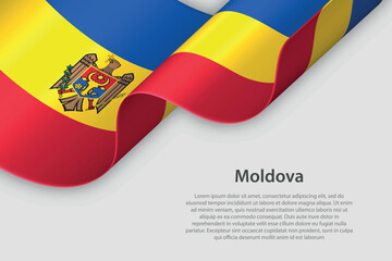 3d ribbon with national flag Moldova isolated on white background