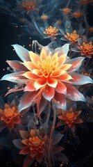 vertical Fantasy cosmic flower on dark background, illustration of magic pieces of land with unreal beautiful abstract plant flora.