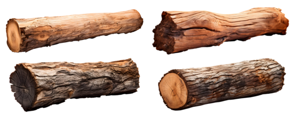 Wooden tree log trunk stump wood on transparent background cutout, PNG file. Many assorted different Mockup template for artwork design