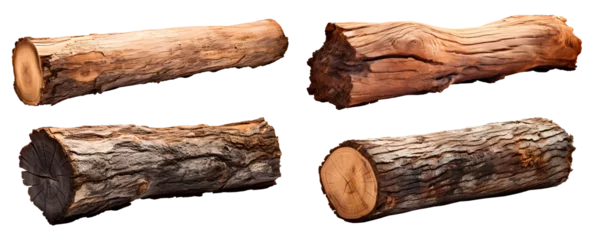 Papier Peint photo Texture du bois de chauffage Wooden tree log trunk stump wood on transparent background cutout, PNG file. Many assorted different Mockup template for artwork design