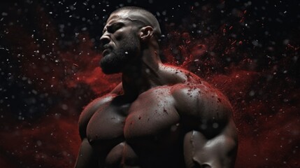 Male bodybuilder on anabolic steroids covered in black dust
 - obrazy, fototapety, plakaty
