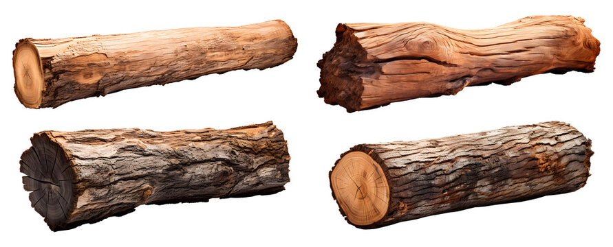 Fototapeta Wooden tree log trunk stump wood on transparent background cutout, PNG file. Many assorted different Mockup template for artwork design