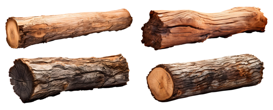 Wooden tree log trunk stump wood on transparent background cutout, PNG file. Many assorted different Mockup template for artwork design