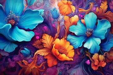 Vibrant artistic floral backdrop. Generative AI - obrazy, fototapety, plakaty