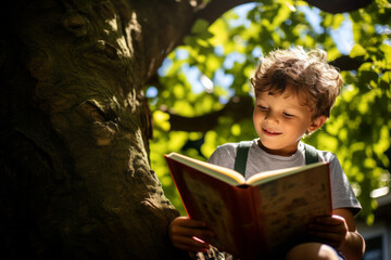 Kind das ein buch in herbstlicher Umgebung liest, Generative AI