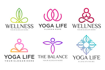 Collection of Yoga,Zen and Meditation logos,linear icons and elements.style minimalist.Vector design