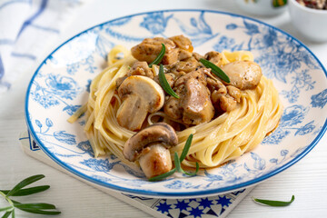 Italian pasta with mushrooms.