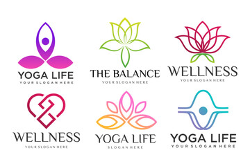 Collection of Yoga,Zen,Spa and Meditation logos ,icons and elements.style minimalist.Vector design