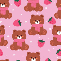 seamless pattern cartoon bear wearing scarf. cute animal wallpaper with snowflakes illustration for gift wrap paper, winter wallpaper