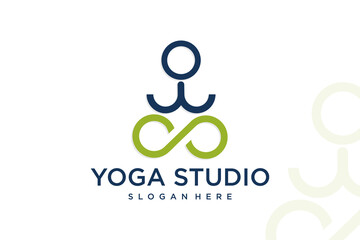 Obraz premium Yoga Logo abstract design vector template Linear style.Health Spa Meditation Harmony Logotype .