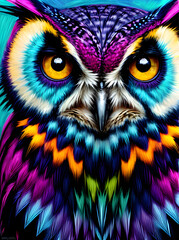colorful artistic display of owls