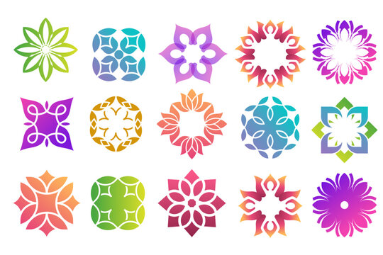 Collection of Floral ornament logo . Abstract luxury beauty mandala flower logo design.