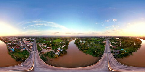 Aerial photography  Bridge over river and city.