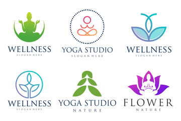 Collection of Yoga,Zen,Spa and Meditation logos ,icons and elements.style minimalist.Vector design