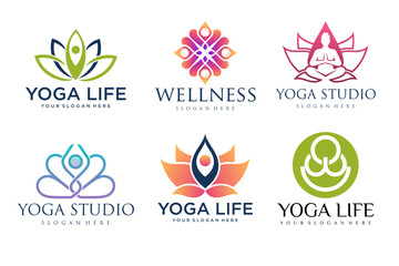 Fototapeta na wymiar Collection of Yoga,Zen,Spa and Meditation logos ,icons and elements.style minimalist.Vector design