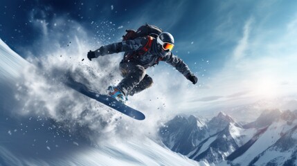 Naklejka na ściany i meble extreme, Snowboarding Snowboard Snowboarder, sport, winter, mountain, sky, blue, person, white, outdoors, speed, skiing, seasonal.