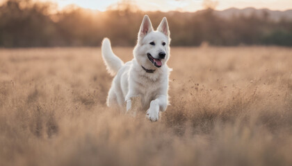 White Swiss Shepherd on the left side on a pastel background with copy space, leaving one third of the background empty for a quote
