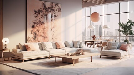 Modern bright interior . 3D rendering