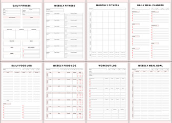 Minimalist planner pages templates. Daily Fitness,Weekly Fitness,Monthly Fitness,Daily Meal planner,Daily Food Log,Weekly Food Log,Workout Log,Weekly Meal Goal,