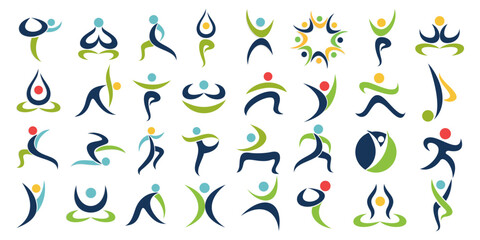 Collection of yoga logo. various poses of yoga.Yoga exercises. Design for yoga studio .luxury logos. - obrazy, fototapety, plakaty