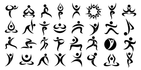 Collection of yoga logo. various poses of yoga.Yoga exercises. Design for yoga studio .luxury logos. - obrazy, fototapety, plakaty
