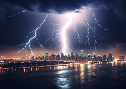 "Urban Skies Aglow: Lightning over the City". Generativ ai.