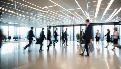 Fototapeta na wymiar Modern office building conference room with blurred business people meeting