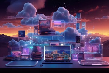 Cloud computing technology concept. Data center concept. Modern cloud technologies.