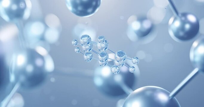 Nicotinamide, rotating 3D model of vitamin b3, seamless looped video, molecular structure with selective focus
