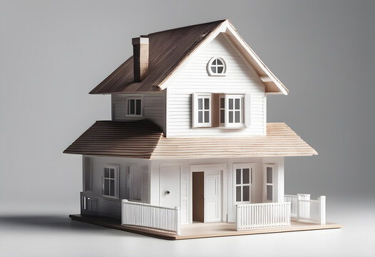 Mini House model on white background, AI generated.