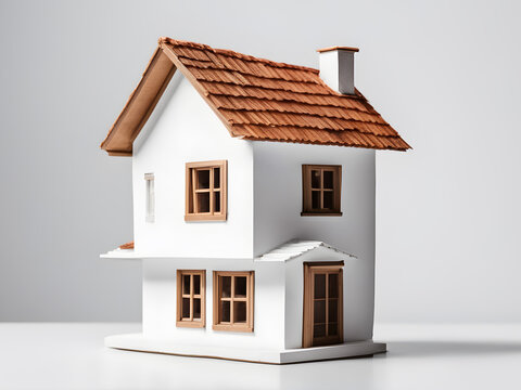 Mini House model on white background, AI generated.