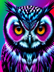 colorful artistic display of owls