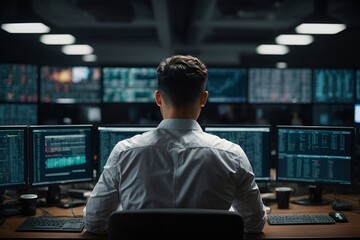 A software engineer / Ethical Hacker - Office worker working with multiple screens