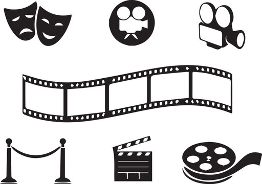 set of assorted black and white movie icons