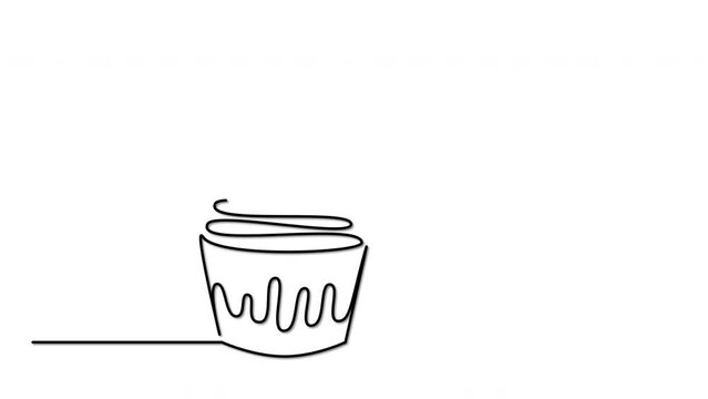 Cake, maffin and cherry berry on top silhouette self drawing line animation.