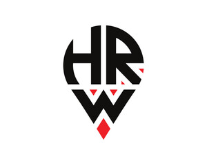 HRW letter location shape logo design. HRW letter location logo simple design.